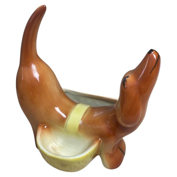 VTG A.L. Hirsch Dachshund Ceramic Planter Ashtray Mid-Century Brown Dog Figuine - Picture 2 of 10